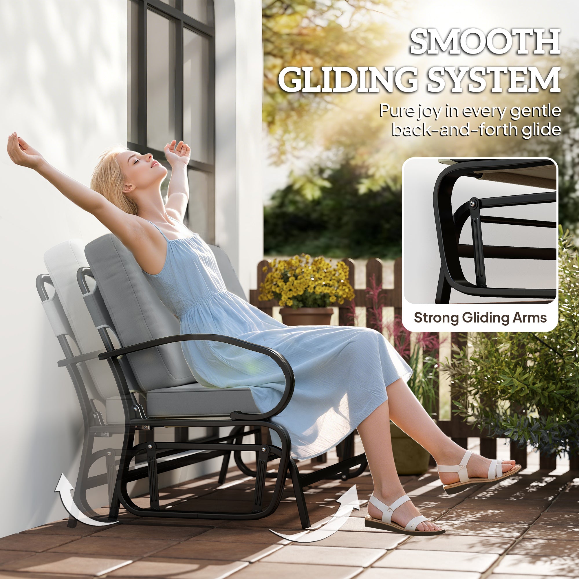 Outdoor Glider Bench, 2-Person Patio Rocker Loveseat with Tufted Cushions, Steel Frame for Porch, Garden Backyard, Gray