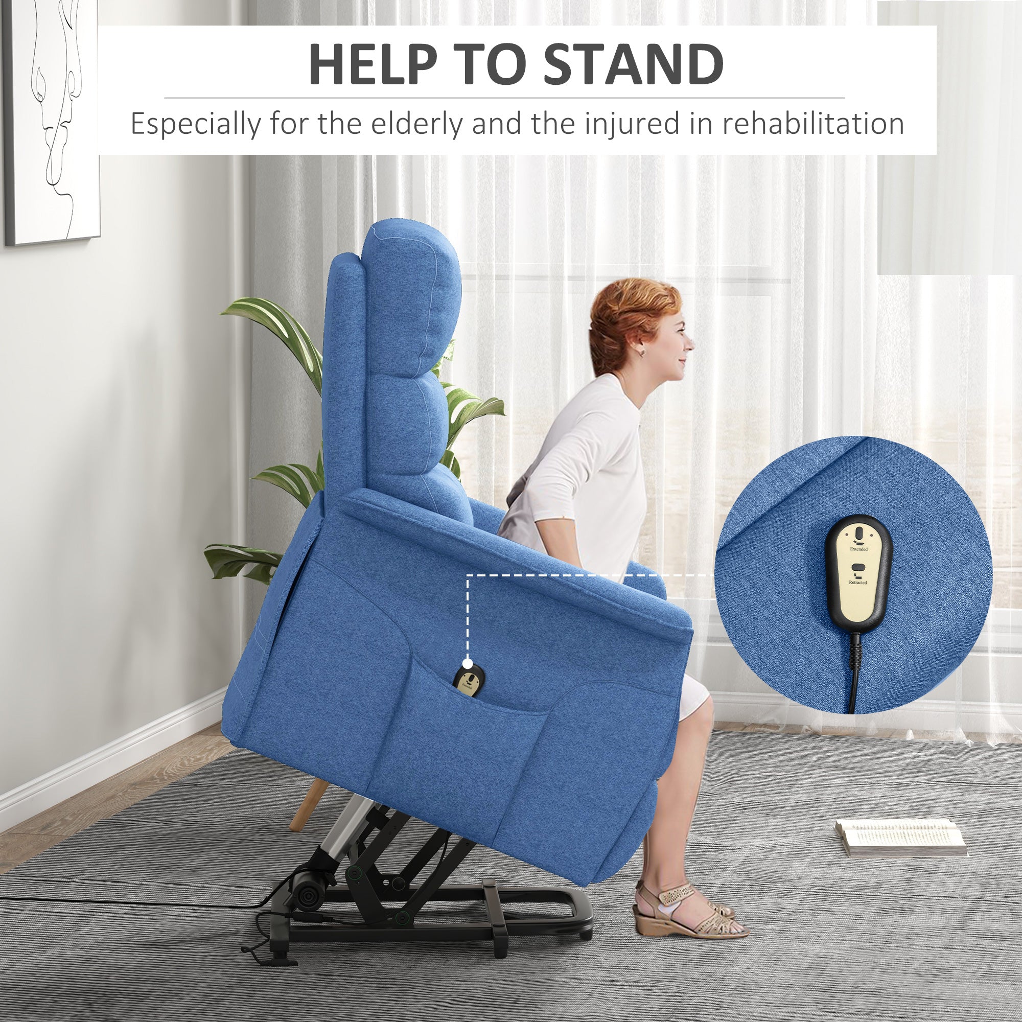 Power Lift Chair for Seniors, Electric Lift Recliner Chair with Remote Control, Side Pockets for Living Room, Blue