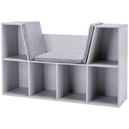 6-Cubby Kids Bookcase with Reading Nook and Cushion, Multi-Purpose Storage Organizer for Bedroom, Living Room, Grey