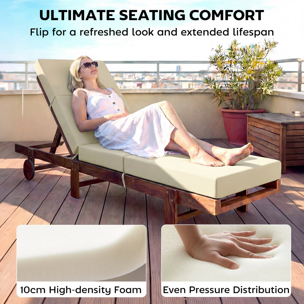 Chaise Lounge Cushion, 4" Thick Outdoor Lounge Chair Cushions with Ties for Patio, 26" x 80", Cream White