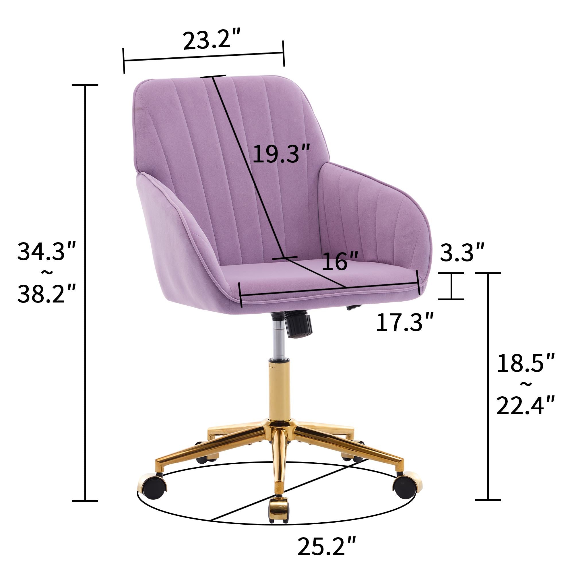 Adjustable Ergonomic Swivel Chair with Golden Base and Lumbar Support, Office Chair with Memory Foam Cushion, 25" L x 23" W x 38" H, Lilac
