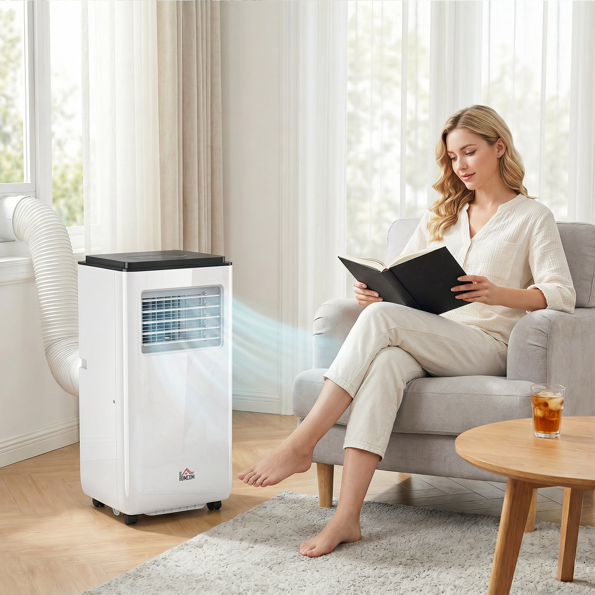 10,000 BTU Moible Air Conditioner 440 Sq. Ft., Dehumidifier Fan Auto Sleep with 24H Timer On/Off, Window Kit, White