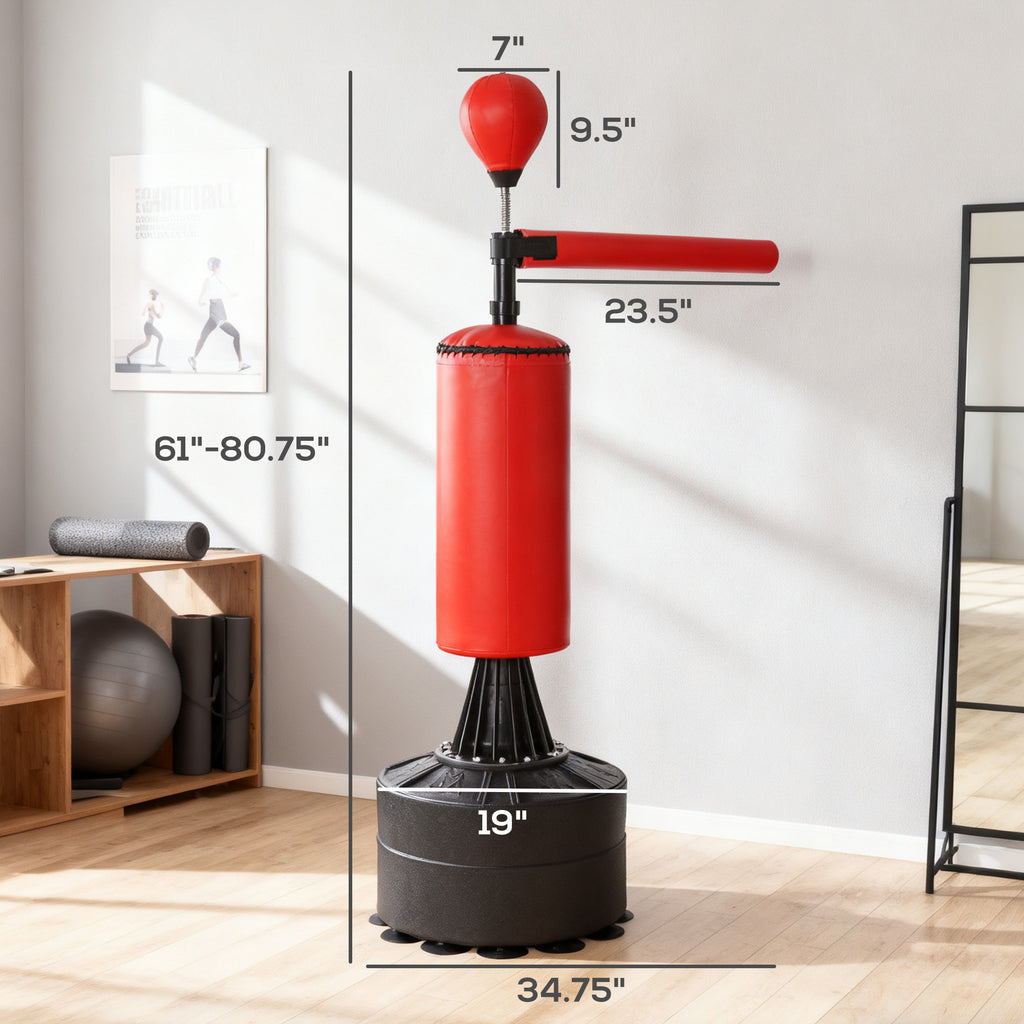 Boxing Bag, Freestanding Punching Bag with Speed Ball, Rotating Boxing Bar and Gloves, Weighted Base