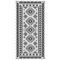 Reversible Outdoor Rug, Waterproof Plastic Straw with Carry Bag, 9' x 18', Black & White Rhombus Patchwork
