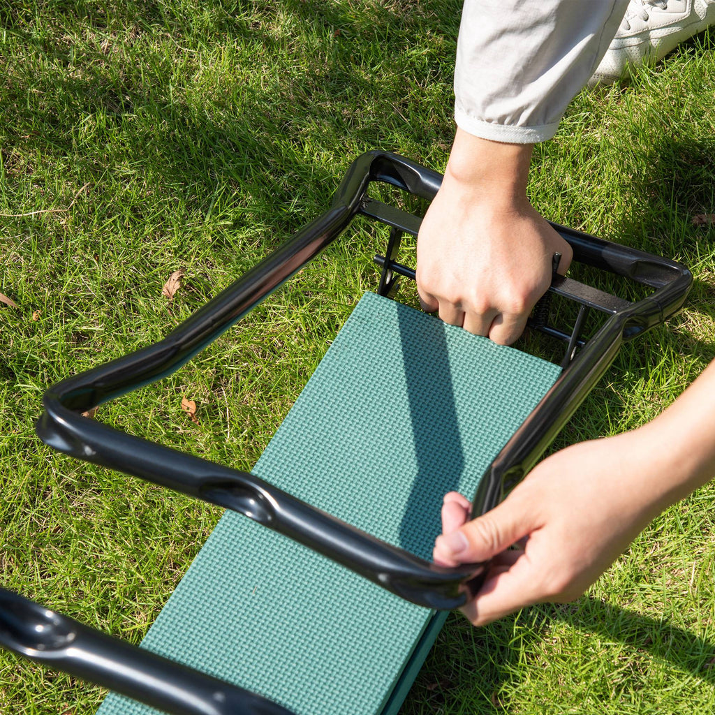 Padded Garden Kneeler and Seat Bench, Padded Foldable Garden Stool, Green