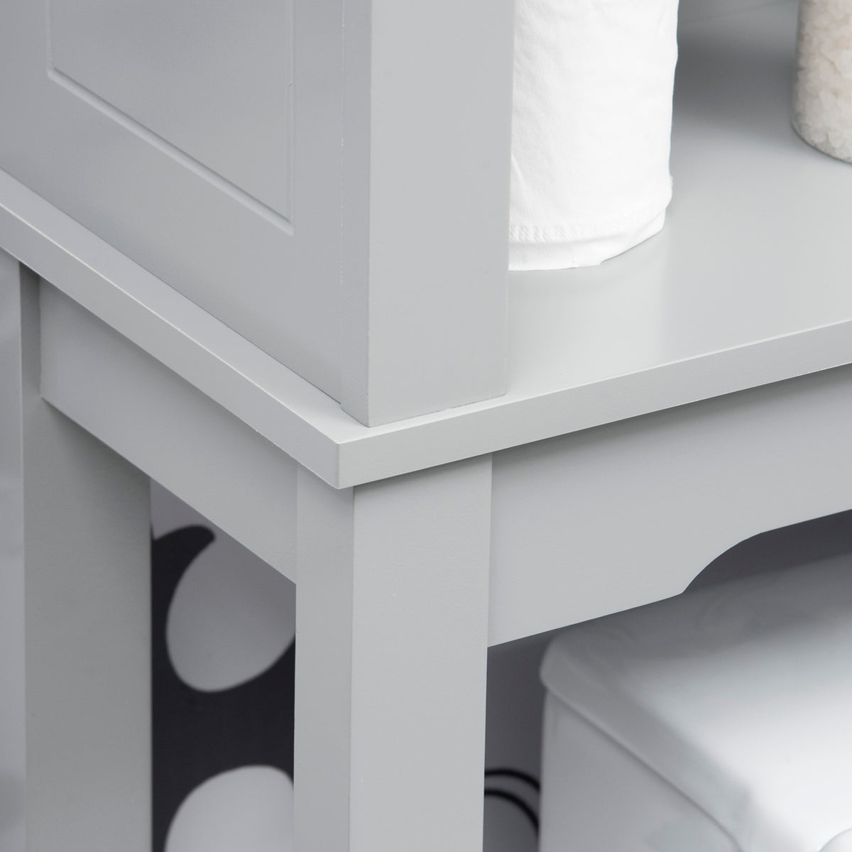 Modern Over The Toilet Storage Cabinet, Double Door Bathroom Organizer with Inner Adjustable Shelf and Open Shelf, Gray