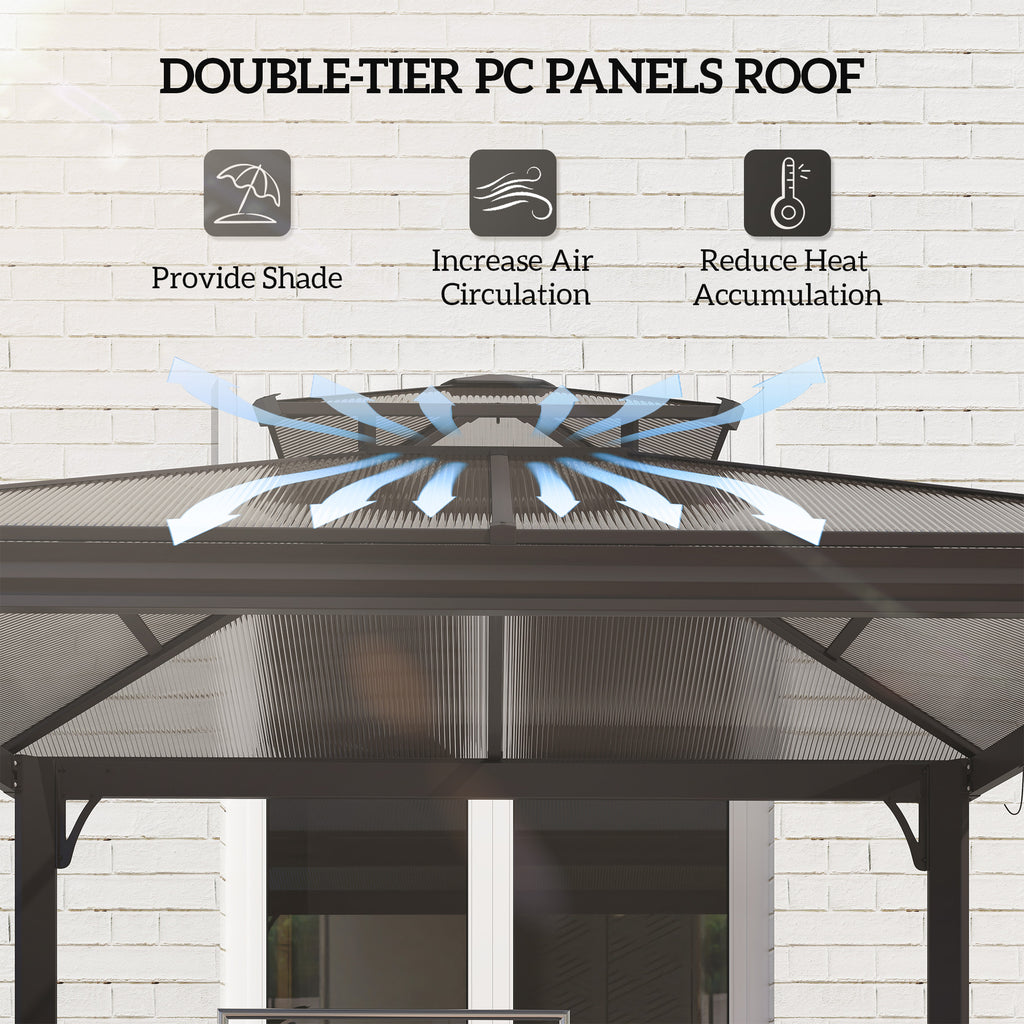 Outside Porch BBQ Cooking Pergola Canopy with 6 Hooks for Utensils and Double Venting Roof, Coffee