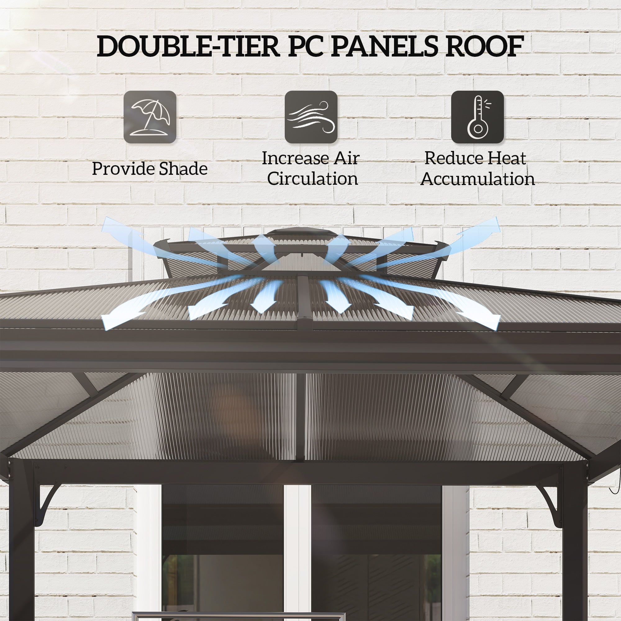 Outside Porch BBQ Cooking Pergola Canopy with 6 Hooks for Utensils and Double Venting Roof, Coffee