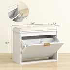 Shoe Storage Bench with Padded Seat Cushion and Flip-Drawer, Entryway Bench, Shoe Cabinet, 24.4x10.2x18.7 Inches, White