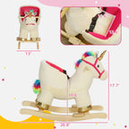 Kids Rocking Horse, Unicorn with Realistic Sound, Safety Belt & Wooden Base for 18-36 Months