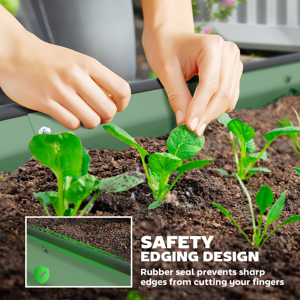 7' x 3' x 1' Raised Garden Bed Set, 2PCS Raised Beds for Gardening with Metal Plant Stakes, Green