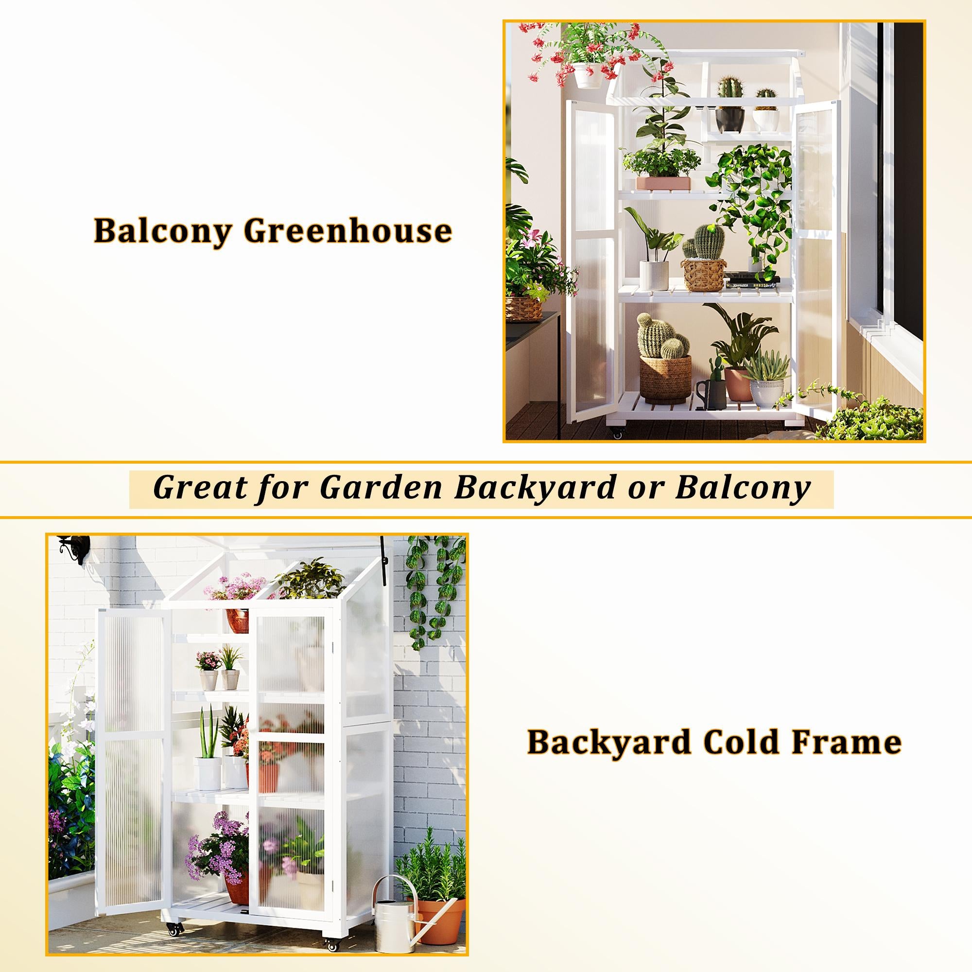 Portable Wood Greenhouse with Openable Roof & 3-Tier Shelf, Vertical Cold Frame for Indoor Outdoor Use, 31.5'' L x 22.5'' W x 62'' H, White