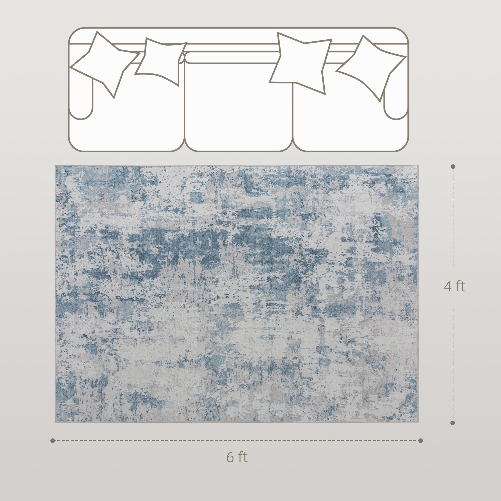 Area Rug 4x6, Machine Washable Rug, Non-Slip Modern Abstract Floor Carpet for Living Room, Bedroom, Dining Room, Blue