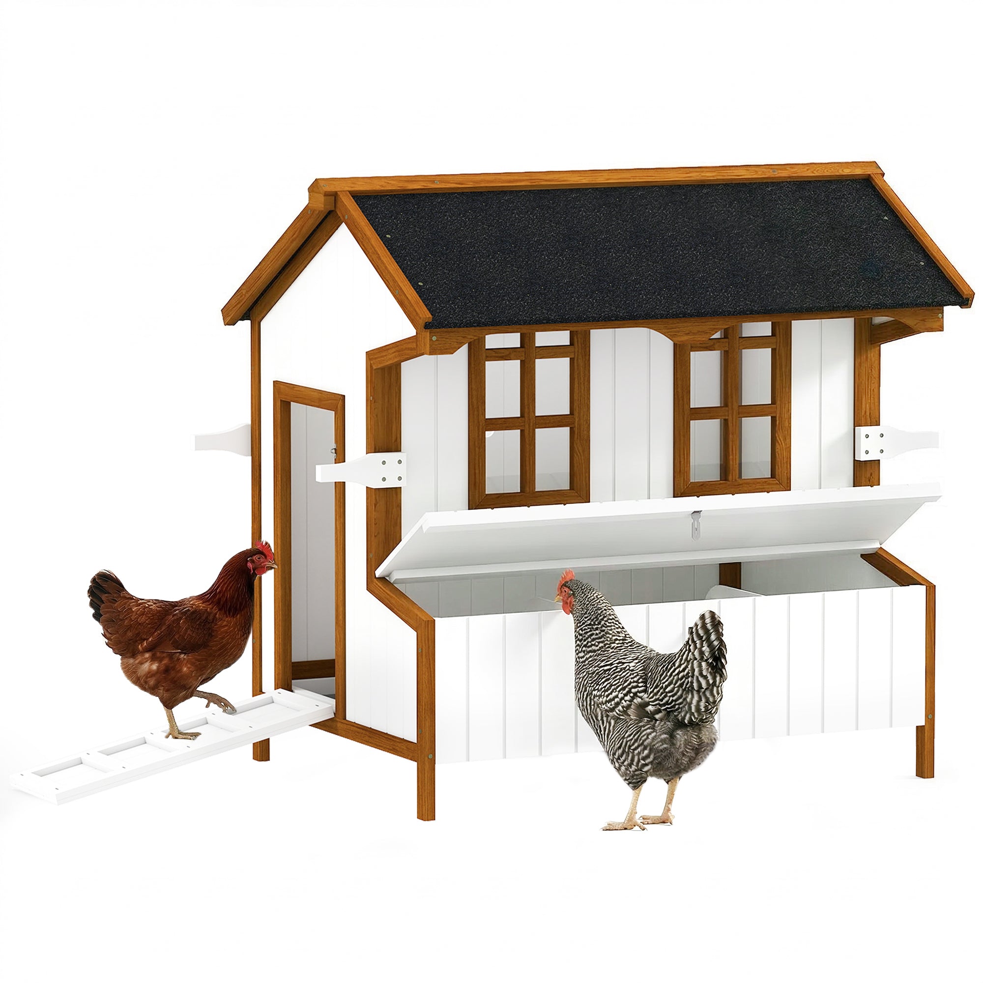 47" Chicken Coop, Wooden Chicken House Raised Rabbit Hutch with Waterproof Roof, Nesting Box and Handles for 3-5 Hens, Poultry Cage Portable Hen Pen for Backyard