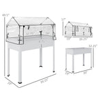 Elevated Garden Box with Greenhouse Cover, Raised Garden Bed with Legs and Drainage Hole for Vegetables, White