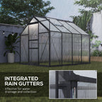 Polycarbonate Greenhouse, Heavy Duty Outdoor Aluminum Walk-in Green House Kit Vent Door, 6.2'x8.3'x6.6' Gray