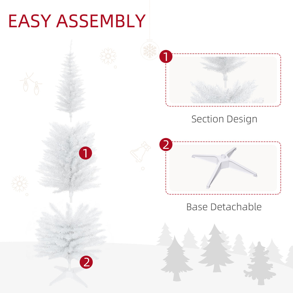 6ft Unlit Pencil Artificial Christmas Tree with Realistic Branches and 390 Tips, Plastic Base, White