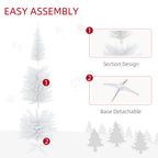 6ft Unlit Pencil Artificial Christmas Tree with Realistic Branches and 390 Tips, Plastic Base, White