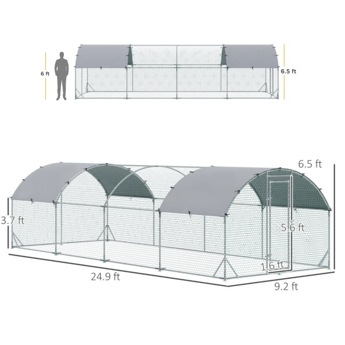Large Metal Chicken Coop with Waterproof and Anti-UV Cover for Yard, Outdoor, Duck, Rabbit, 9.2' x 24.9' x 6.5'