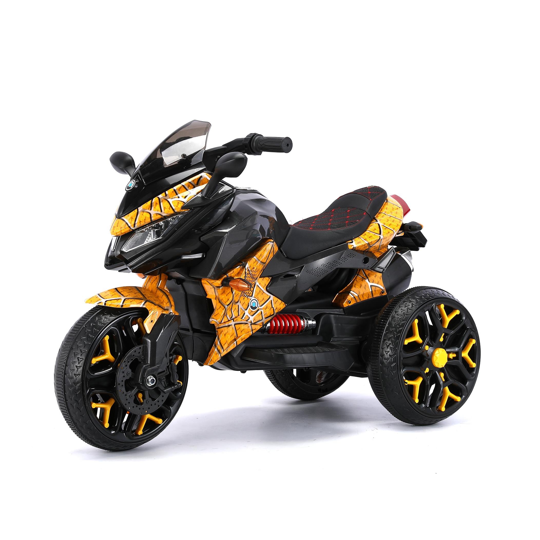 3-Wheel 12V Kids Electric Ride-On Motorcycle with Training Wheels and Headlight, Motorbike with MP3/USB, 43.5'' L x 23.5'' W x 29'' H, Yellow