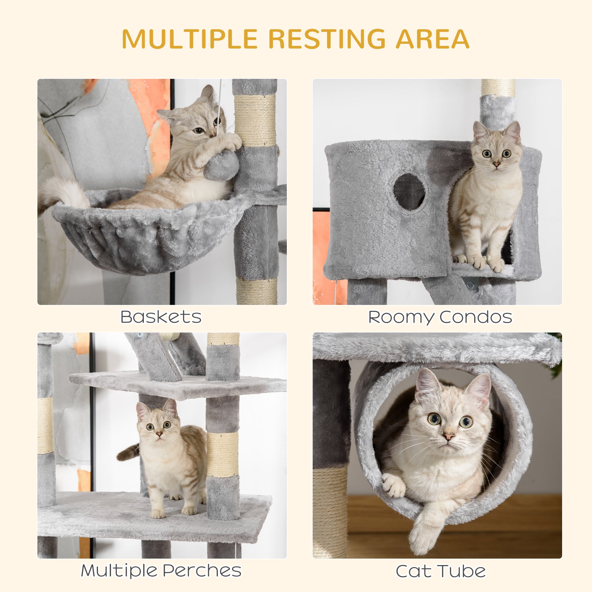 Floor to Ceiling Cat Tree, 94.5-102.5 inch Height Adjustable Cat Climbing Tower with Scratching Posts, Condos, Hammocks