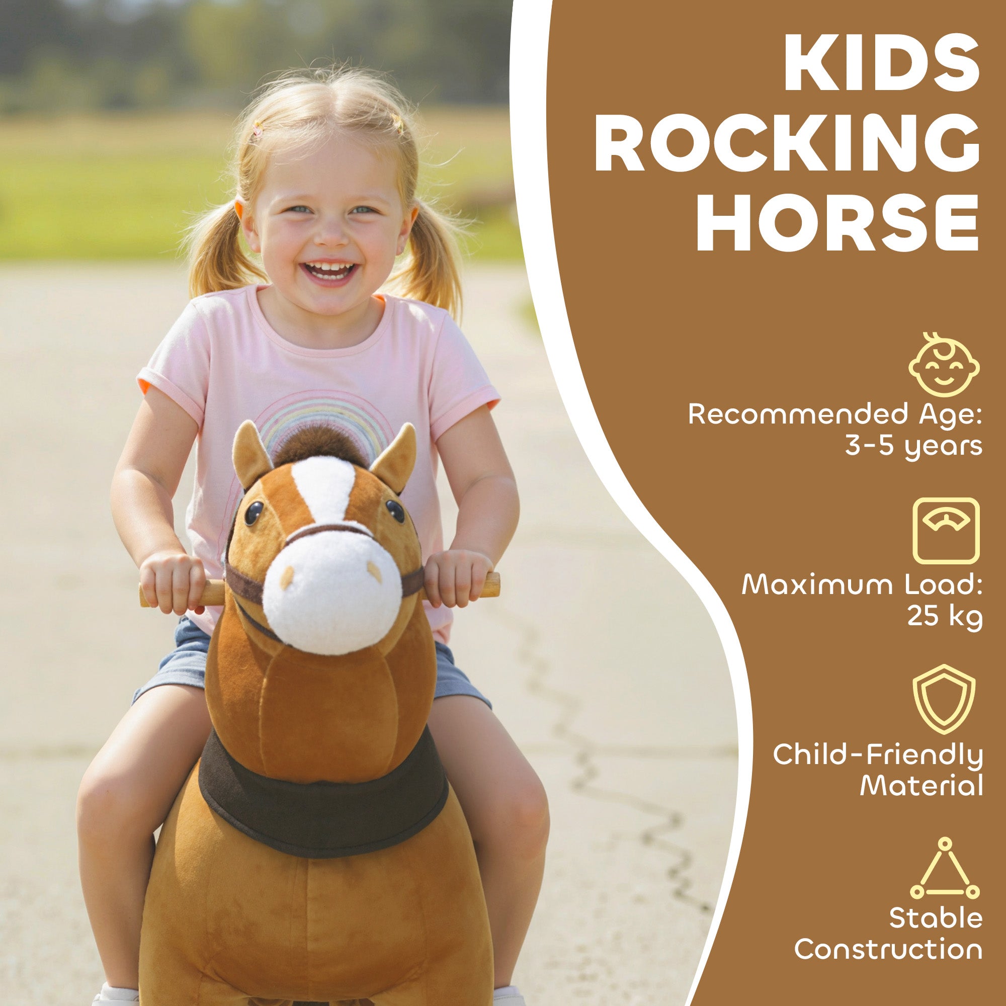 Ride on Horse, Plush Riding Pony for Ages 3-5, Walking Horse Animal with Wheels for Active Play, Dark Brown
