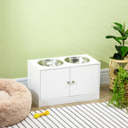 Large Elevated Dog Bowls with Storage Cabinet Containing Large 44L Capacity, Raised Dog Bowl Stand Pet Food Bowl Pet Feeding Station, White
