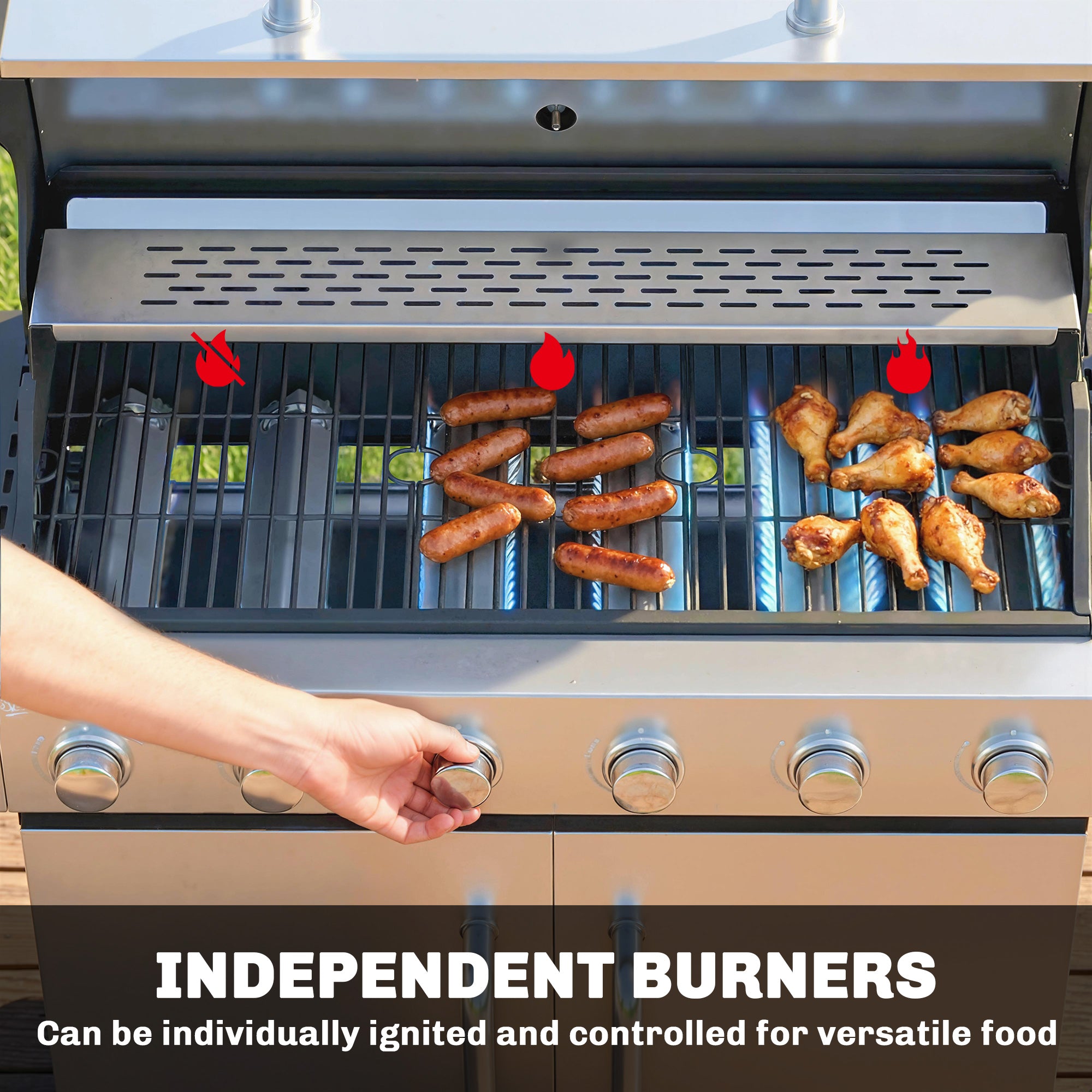 6 Burner Propane Gas Grill with Side Burner, Barbecue Grill with Cast Iron Grates, Wheels, Side Tables, Cabinet