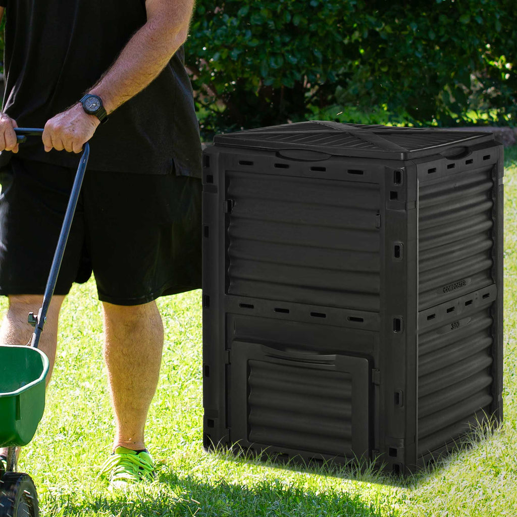 Garden Compost Bin 80 Gallon Outdoor Large Capacity Composter Fast Create Fertile Soil Aerating Box, Black
