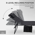 Folding Chaise Tanning Lounge Chair w/ 5-level Reclining Back, Reading Hole, Side Pocket, Headrest, Black