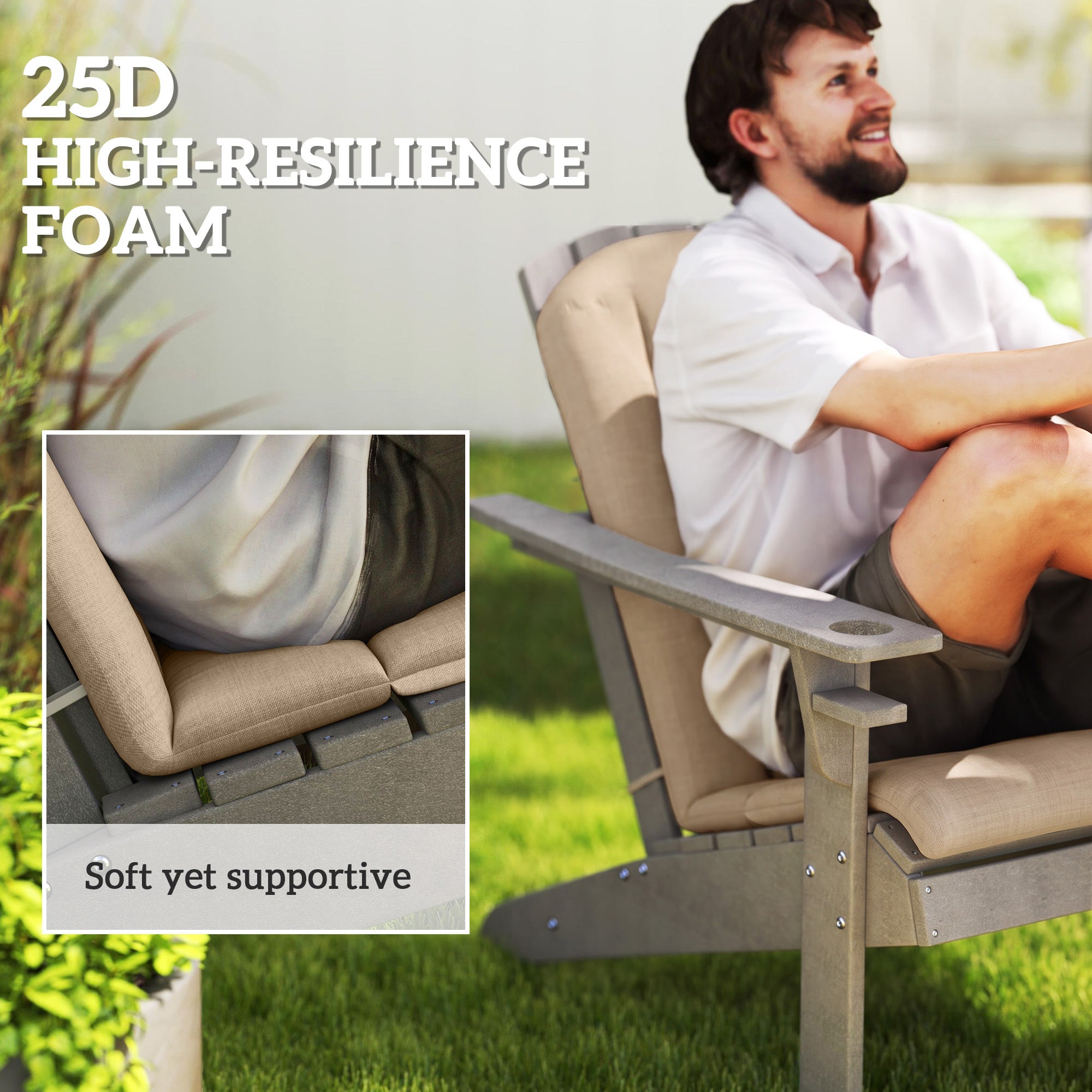 Set of 4 Outdoor Chair Cushions, High Back Adirondack Chair Cushion with Ties, High-Density Foam, Beige