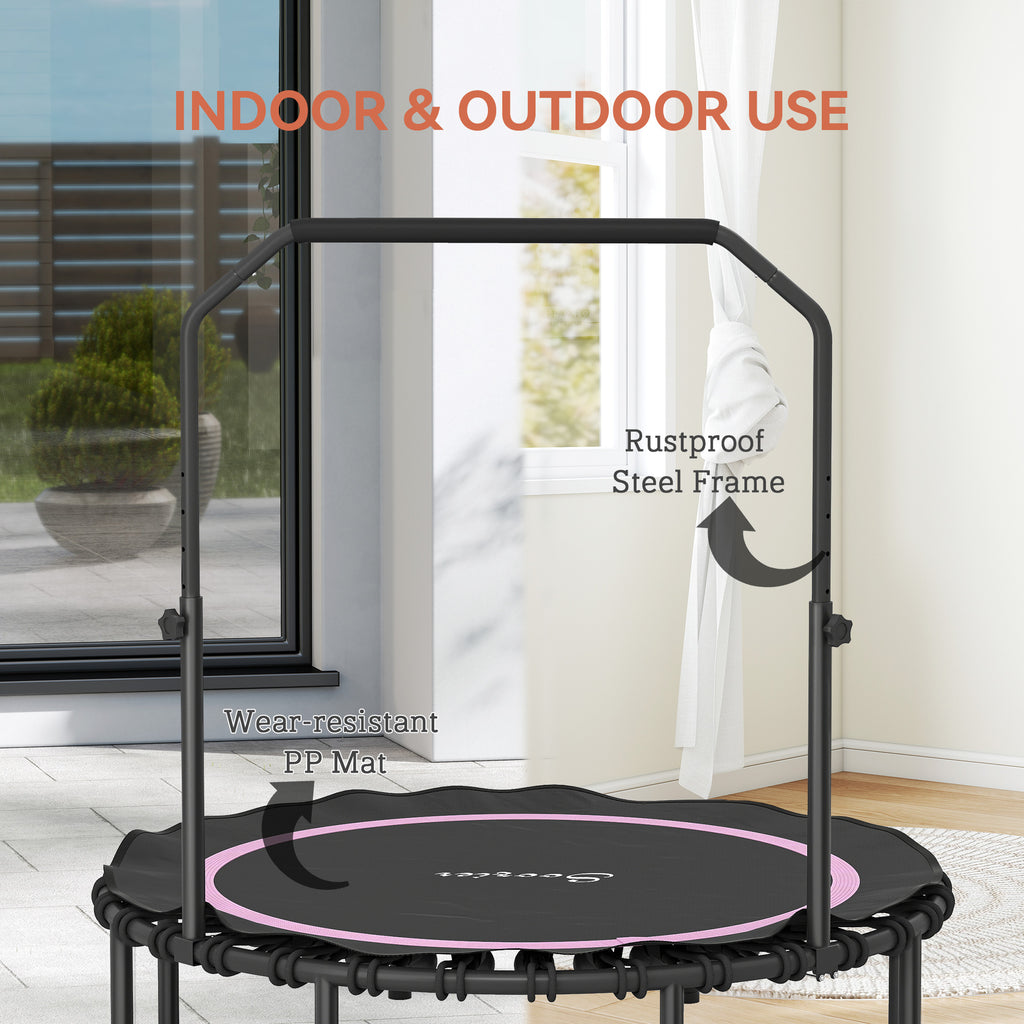 45" Rebounder Trampoline for Adults, Foldable Mini Trampoline with Adjustable Handle Bar for Indoor Outdoor, Pink