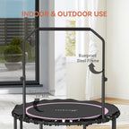 45" Rebounder Trampoline for Adults, Foldable Mini Trampoline with Adjustable Handle Bar for Indoor Outdoor, Pink