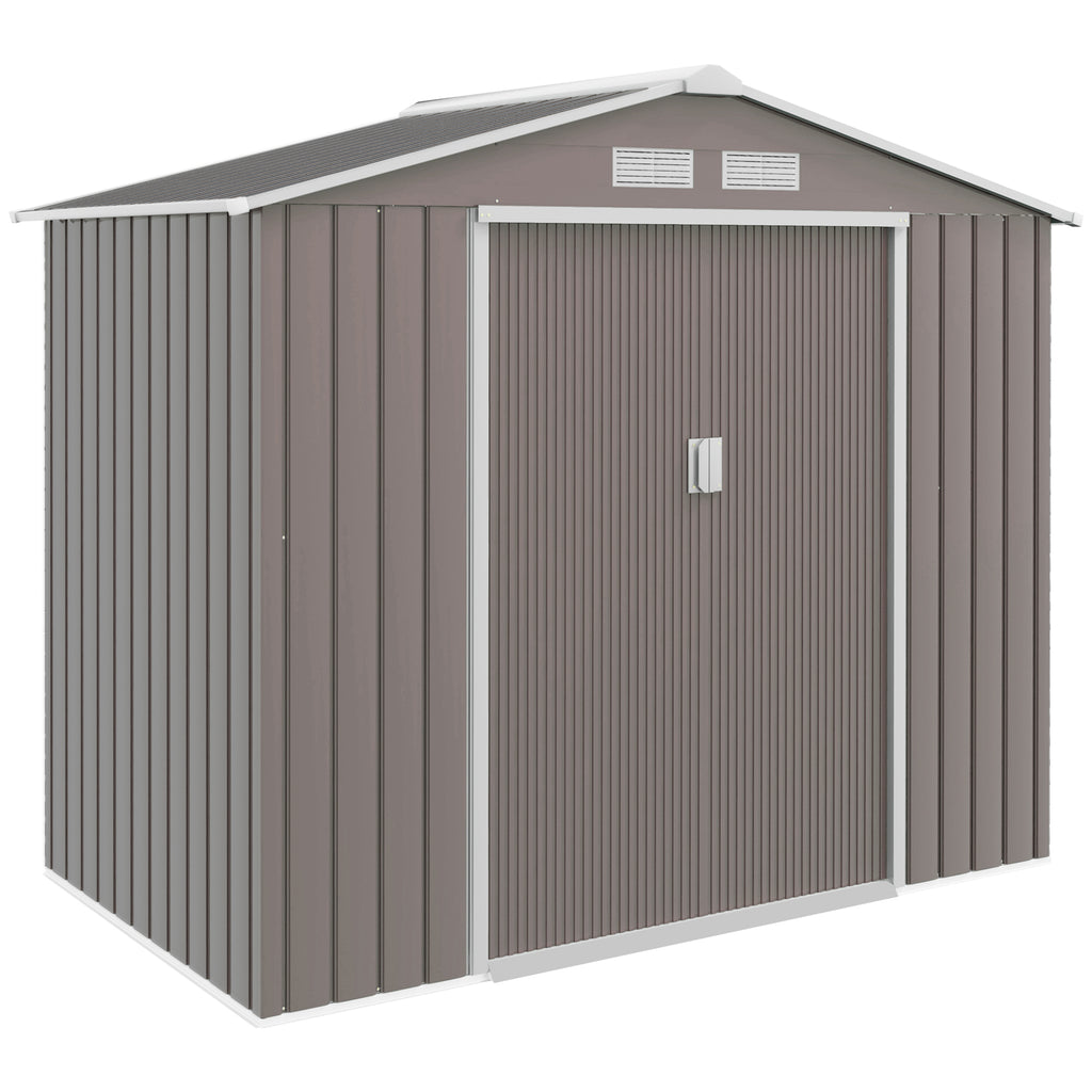 7' x 4' Outdoor Storage Shed, Garden Tool Metal Shed with Foundation Kit, Double Lockable Door, Air Vents and Sloping Roof, for Backyard, Patio, Lawn, Gray