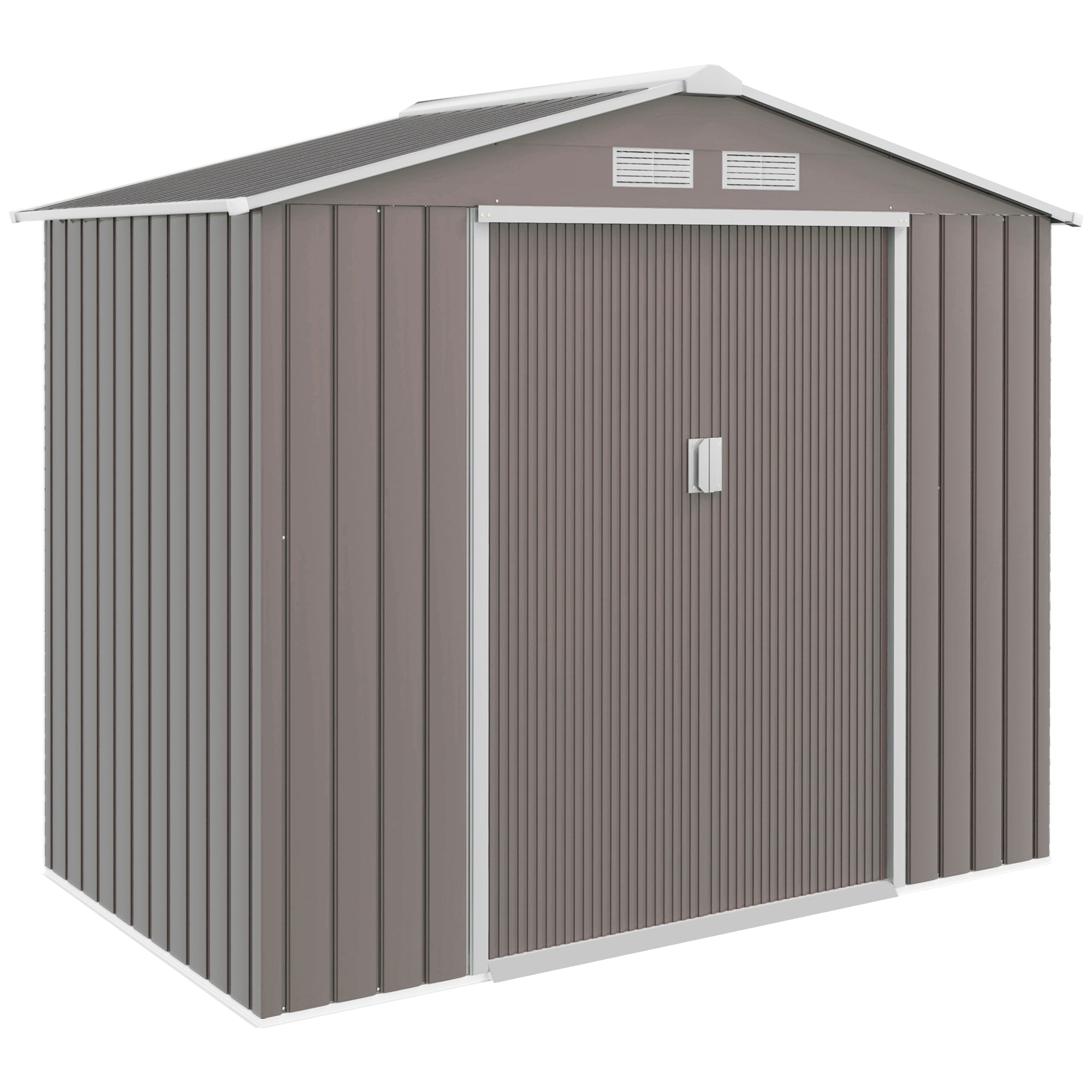7' x 4' Outdoor Storage Shed, Garden Tool Metal Shed with Foundation Kit, Double Lockable Door, Air Vents and Sloping Roof, for Backyard, Patio, Lawn, Gray