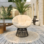 360° Swivel Outdoor Papasan Chair, 39" Overstuffed Circle Chair with Side Tray, Thick Cushion for Indoor Patio, Beige
