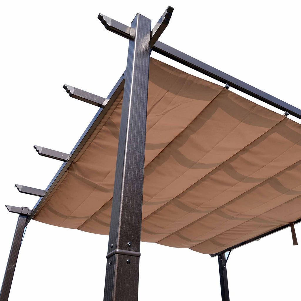 10' x 10' Outdoor Pergola Aluminum Gazebo w/ Retractable Canopy for Patio, Backyard, Party, Brown
