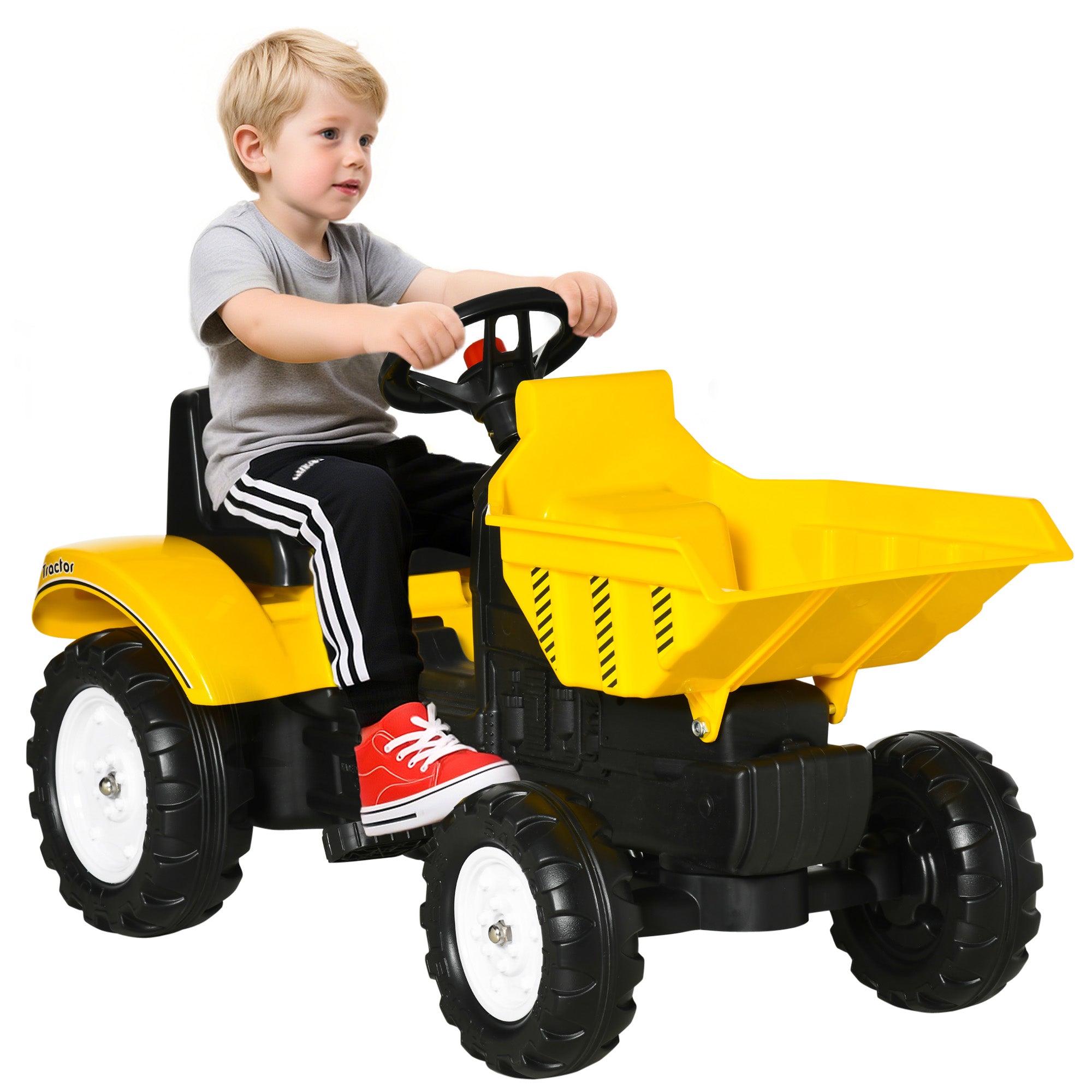 Kids No Power Ride-On Excavator with Manual Control Bucket, Yellow