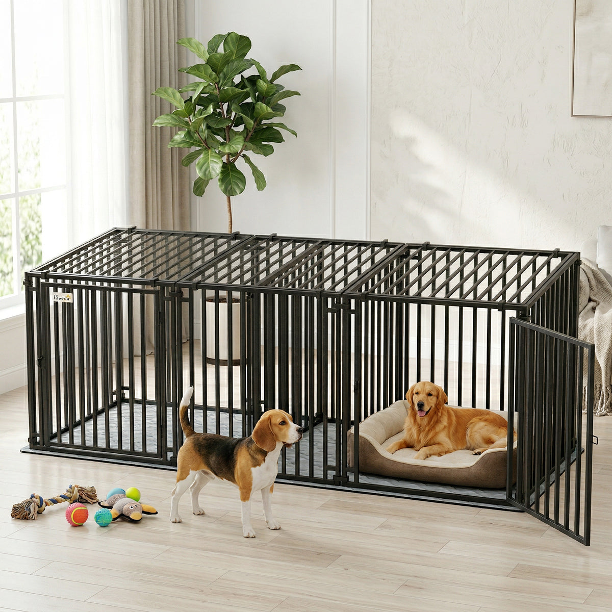 83"L Heavy Duty Dog Crate, Extra Large Dog Kennel with Divider and Mat for Large Breeds, Modular Puppy Playpen