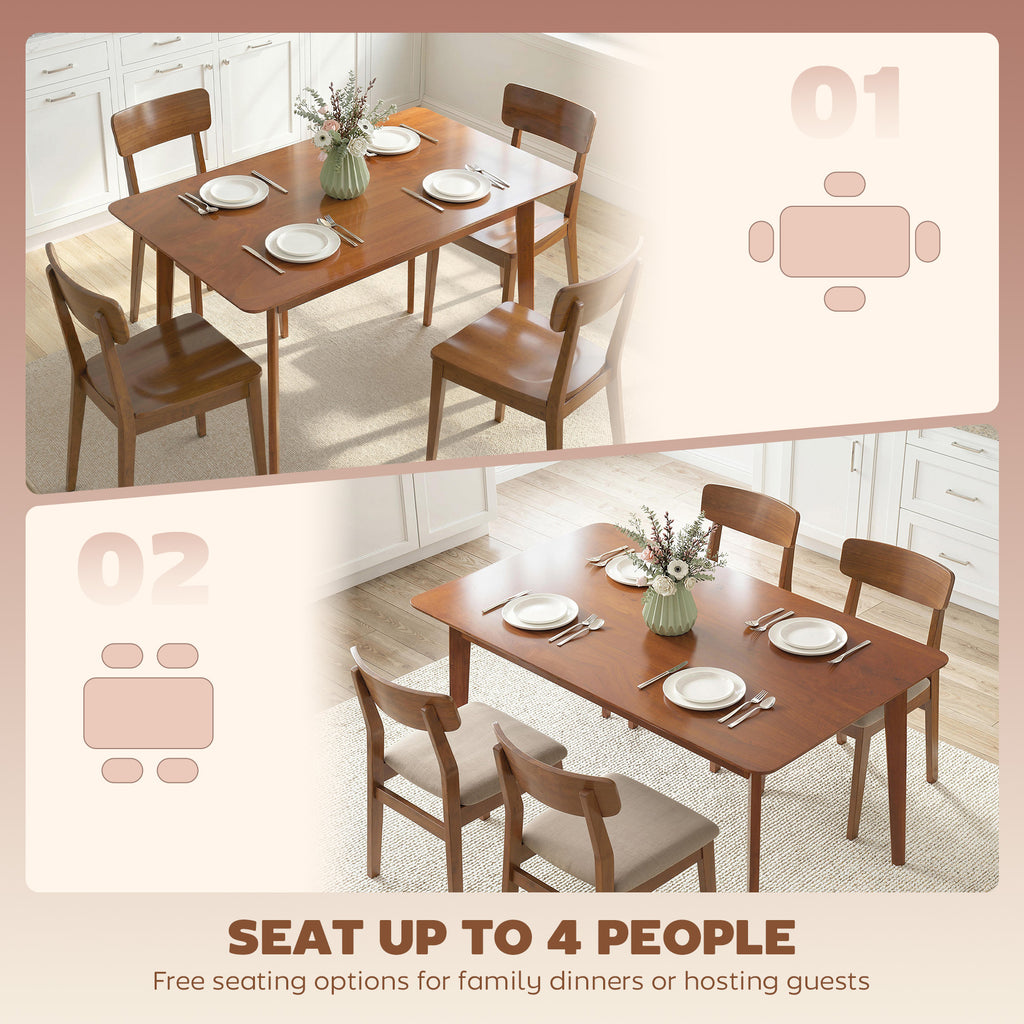 47.2" Rectangle Dining Table for 4, Mid-Century Modern Kitchen Table with Rubber Wood Legs for Dining Room, Walnut