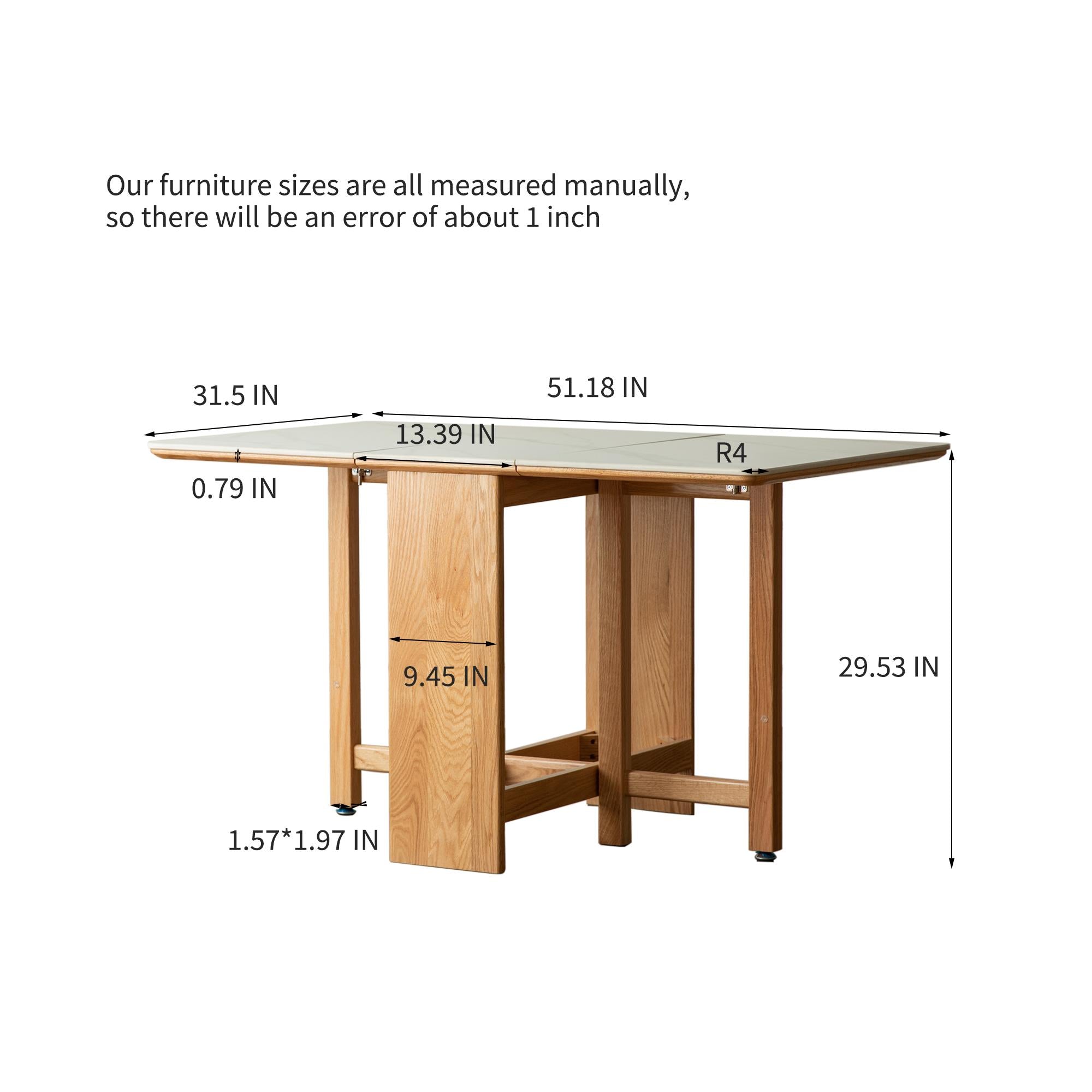 Solid Oak Extending Dining Table with Faux Rock Slab Top, Space-Saving Kitchen Table for 4-6 People, 559″ L x 31.5″ W x 29.5″ H, Light Oak