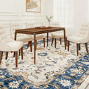 Machine Washable Area Rug 4x6, Non-Slip Boho Floral Print Floor Carpet for Living Room, Bedroom, Dining Room, Blue