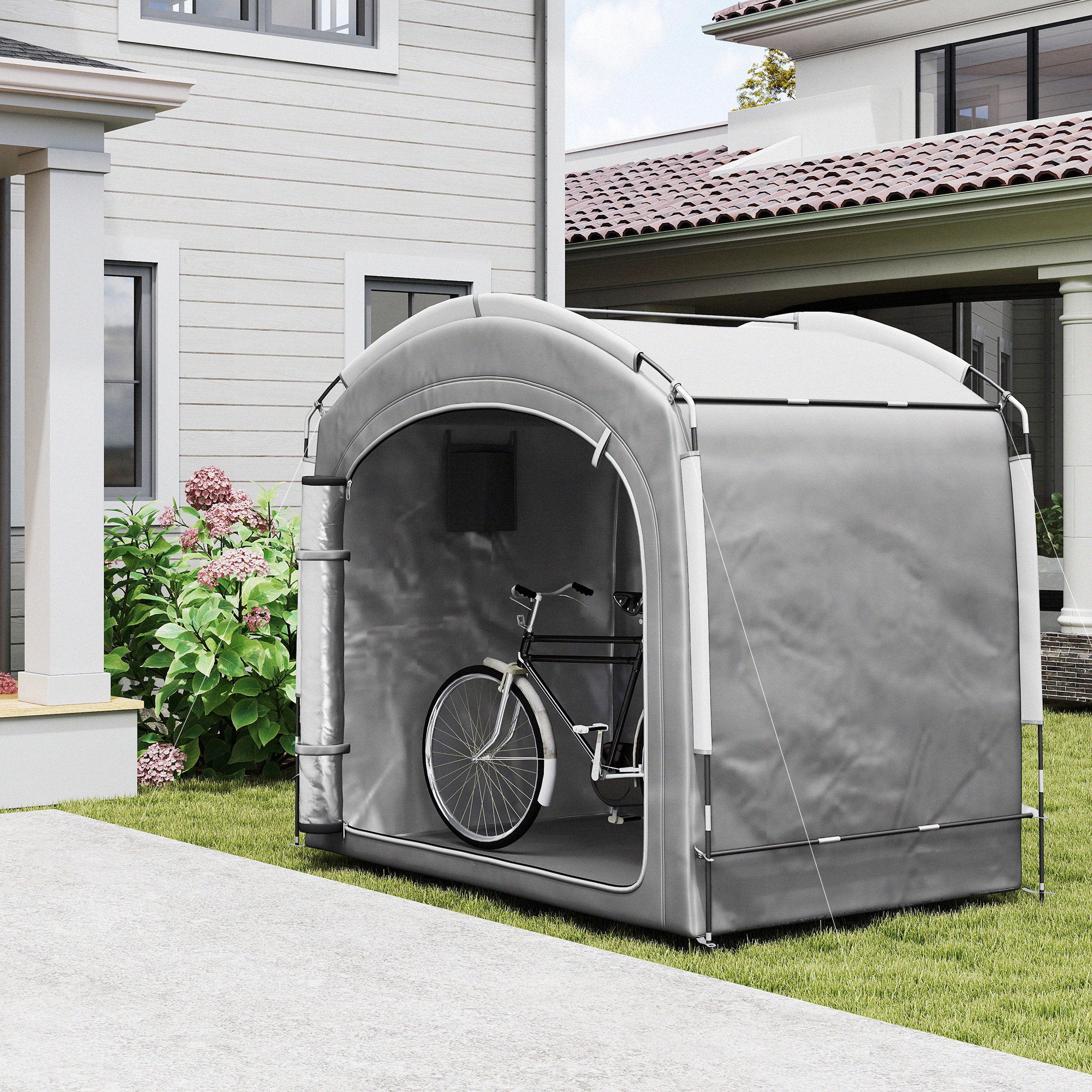 Bike Storage Shed Tent, Portable and Waterproof with 210D Oxford Fabric and Carry Bag for 3-4 Bicycles, Dark Gray