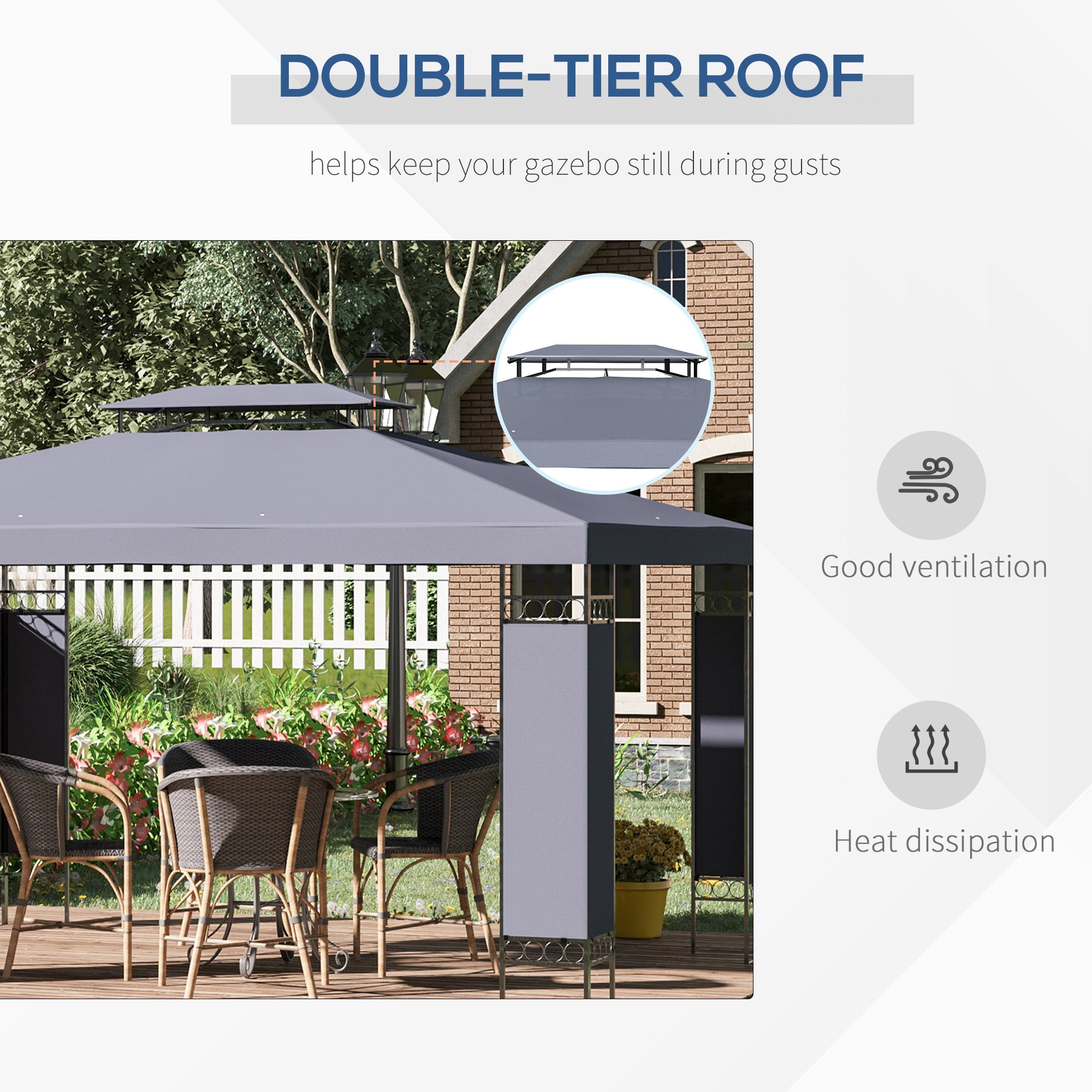 10' x 13' Patio Gazebo, Double Roof Outdoor Gazebo Canopy Shelter with Screen Decorate Corner Frame, for Garden, Lawn, Backyard and Deck, Gray