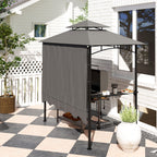 8' x 7.6' Outdoor Grill Gazebo, Barbecue Gazebo Shelter with Side Awning, 2 Side Shelves and 6 Hooks, Dark Gray