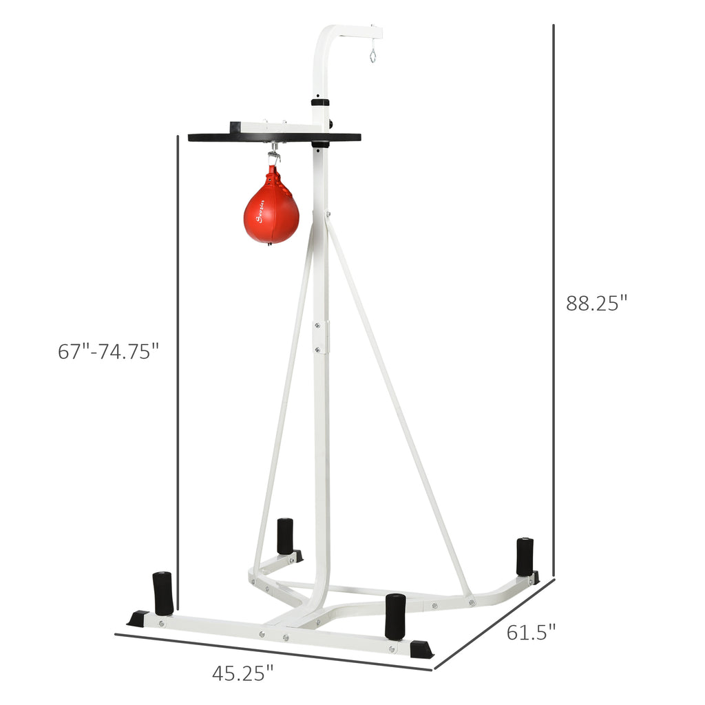 2-in-1 Punching Bag Stand, Adjustable Height Heavy Bag Stand with Weighted Base and Speed Bag for Home, White