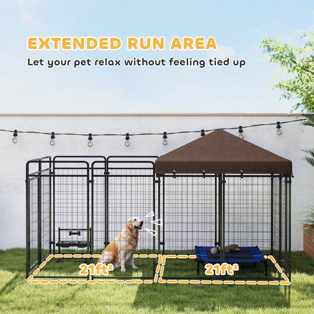 Dog Kennel Outdoor with Waterproof Canopy, Dog Run with Galvanized Chain Link, Secure Lock, for Backyard and Patio, Large and Medium Sized Breeds, Chickens, Ducks, 9.3' x 4.6' x 5.2'