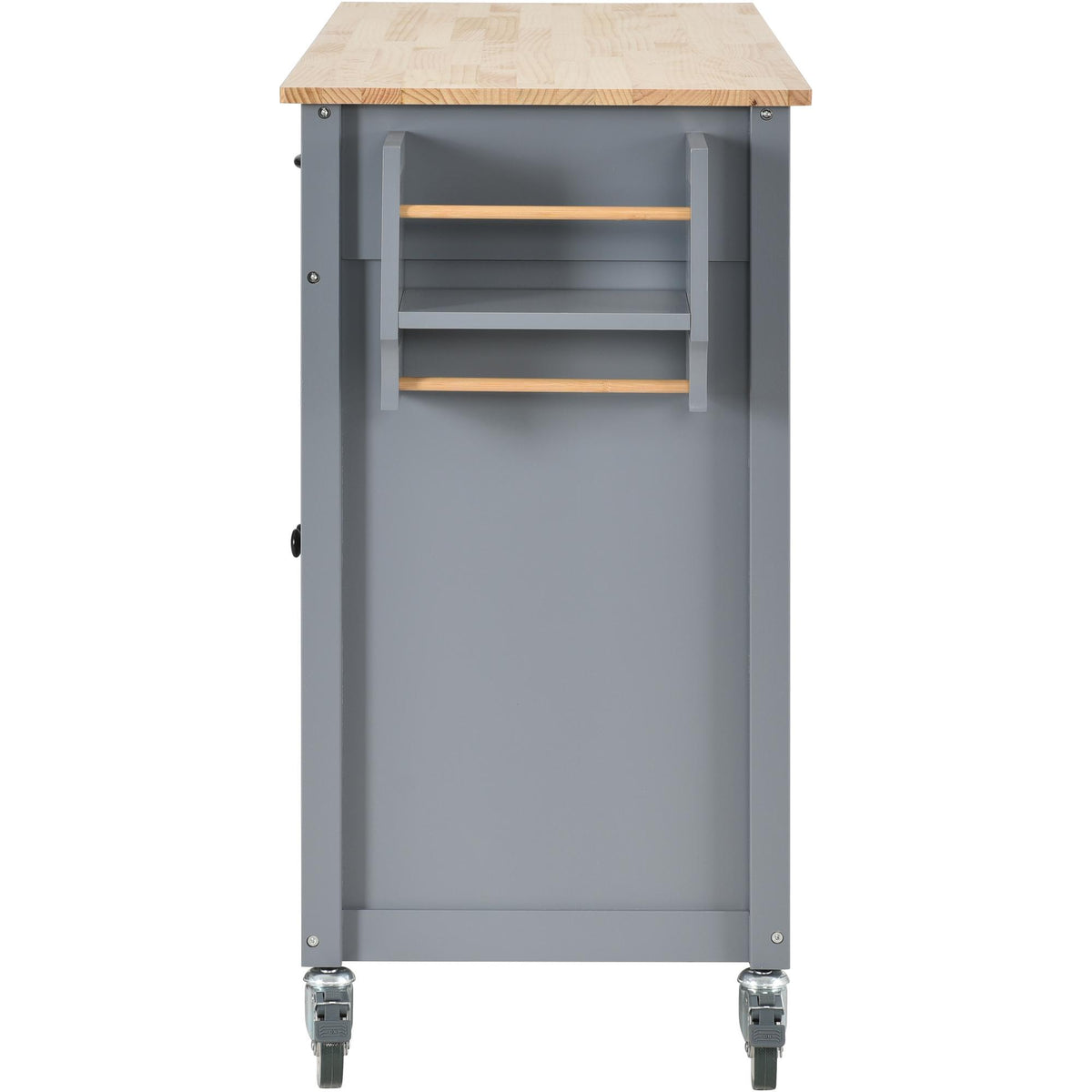 Kitchen Island Cart with 4-Door Cabinet, 2 Drawers, Solid Wood Top, Locking Wheels, Spice and Towel Racks, 54.5" L x 18.5" W x 36" H, Blue