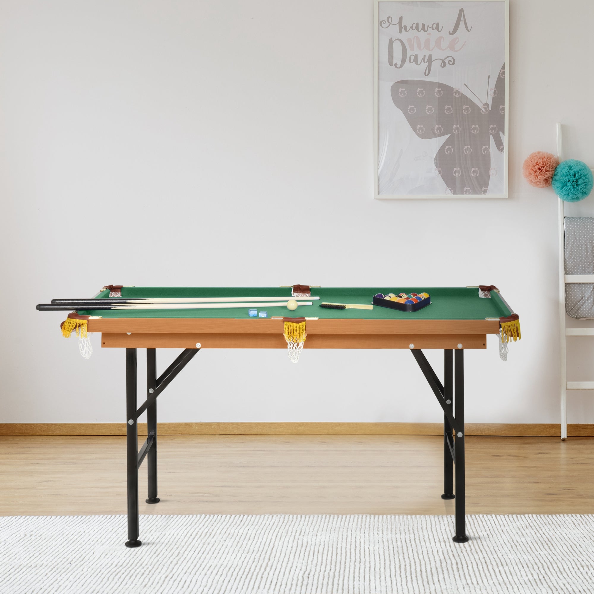 55'' Portable Folding Billiards Table Game Pool Table for Whole Family Number Use With Cues, Ball, Rack, Green