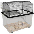 22" 2-Tier Hamster Cage with Extra-Deep 14" Base, Small Animal Cage with Ramp, Water Bottle, Food Dish, Wheels, Black
